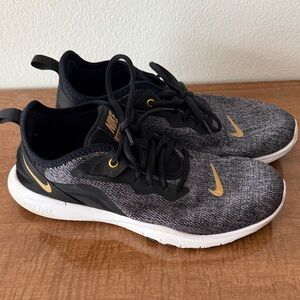 Nike Flex Black and Gold Athletic Shoes